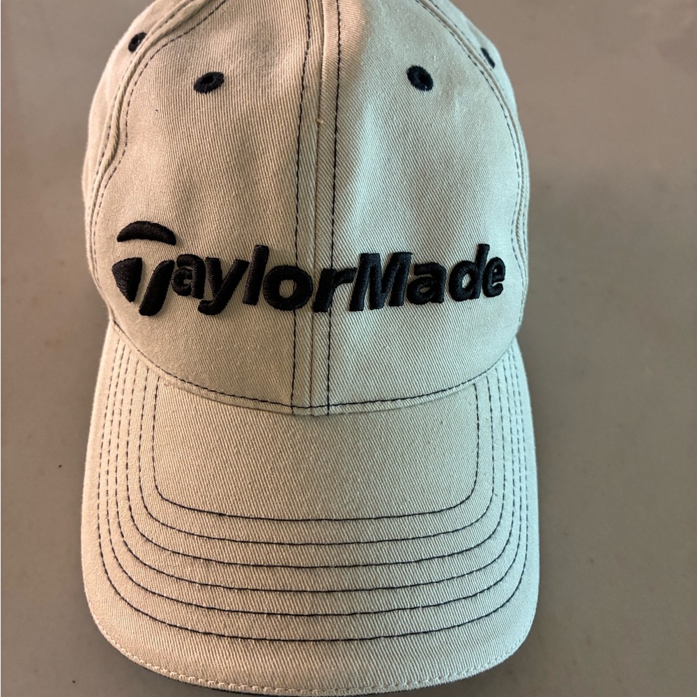 TaylorMade Golf Hat Adjustable Beige Cap Black Logo Strapback